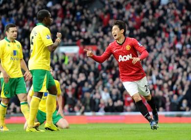 Manchester United's Shinji Kagawa celebrates scoring his team's second goal.